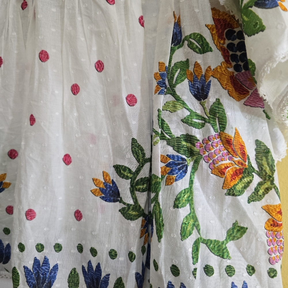 Farm Rio Summer Garden Clip Dot Printed Blouse Small Ruffle Sleeves Flowy Fit - Picture 10 of 11